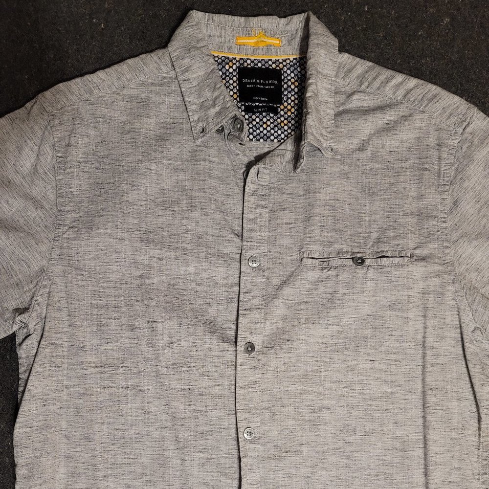 Denim & Flower Ricky Singh Slim Fit Button Up, Short Sleeve, Casual Shirt Medium